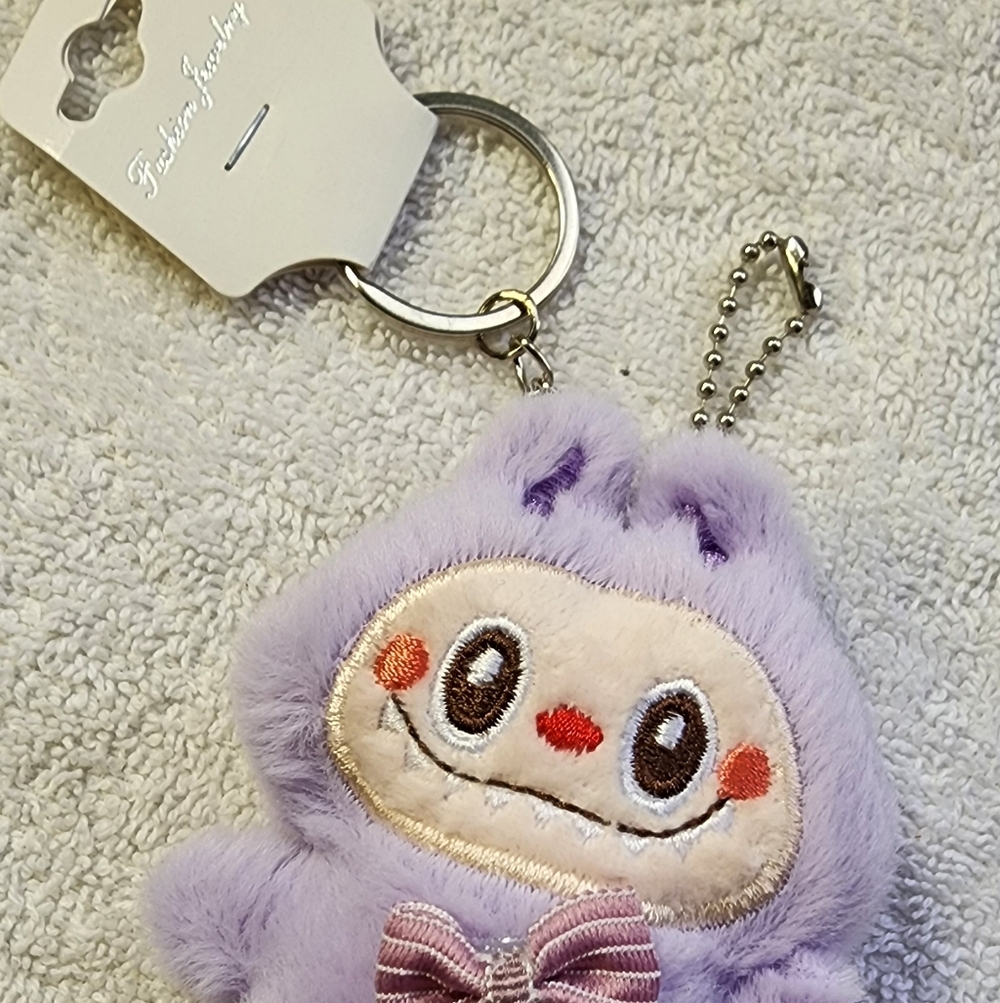 PURPLE Plush Bunny W/ BOW TIE KEYCHAIN /BAG CHARM NEW